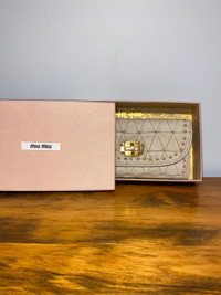 Miu Miu Soft Leather Quilted Wallet Gold studs Color - Ecru7.75 