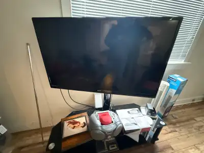 TV + TV Stand + Glass Table Set – Selling Cheap!, View more