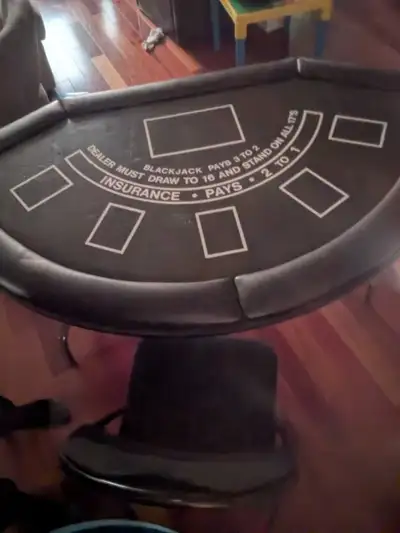 Comes with one block foldable chair. Poker table is very unique with potted around exterior of it. C...