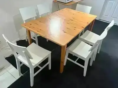 Dining set, Natural wood extendable dining table with 6 chairs, View more