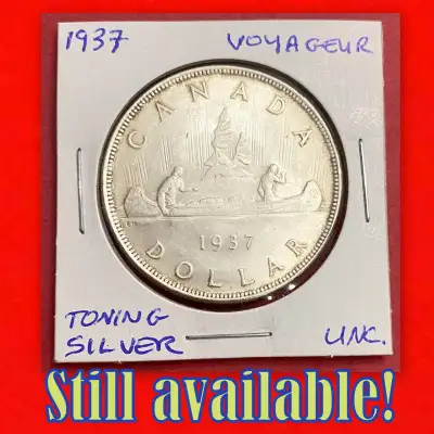 Amazing 1937 Canada Uncirculated Silver $1 Dollar Coin!, View more