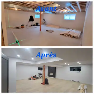 Pour tous vos travaux de rénovations résidentielles intérieur,charpente,gypse, plancher,plafond susp...