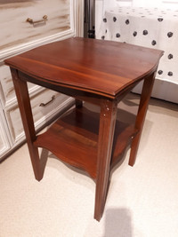 Teak Wood Accent End Table- Vintage, High Leg, 2-Tier