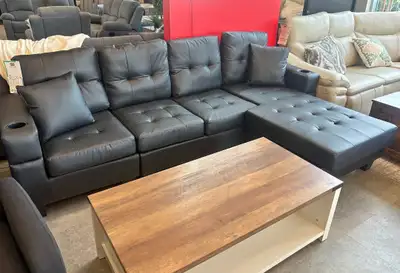 Black 4 Seater Leather Sectional Sofa, View more