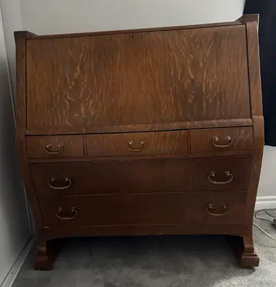 Anyique Oak Secretary Desk-Drop-front Original Hardware, View more