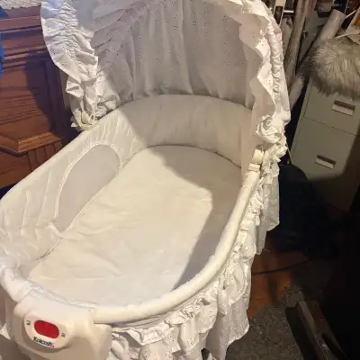 baby lace bassinet with matress and covering $40, View more