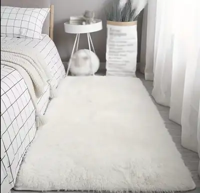 1 Piece, white Plush Carpet, Fluffy Bedroom Rug, Rectangular Bed, View more