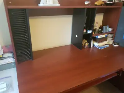 L shape desk with shelving, View more