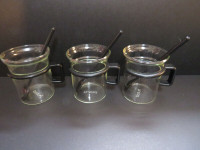 Vintage trio Bodum glass coffee mugs + spoons Picard Star Trek