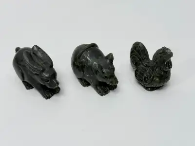 Set Of Jade Carved Animal Figurines Rabbit Bear Rooster, View more