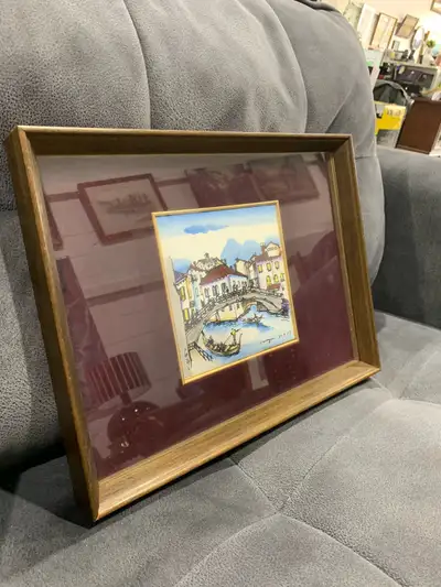 Framed Hand Painted Tile of Venice Canal, View more