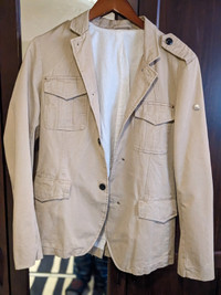 Men's beige canvas fabric jacket, size small