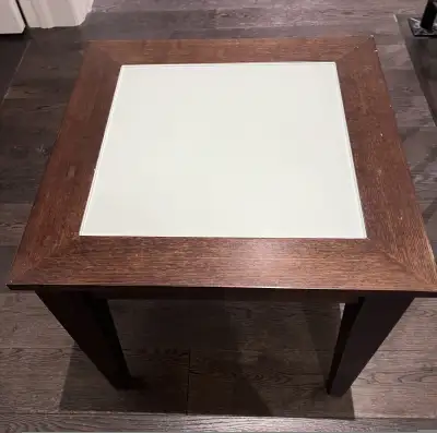 Wood side table with glass top, View more