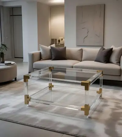 Hollywood Regency Design Acrylic & Brass Coffee Table, View more