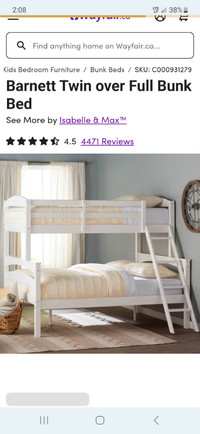 Twin over full bunk bed. New in box, never opened.