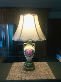 Vintage Urn Shaped Porcelain Table Lamp with Rose Pattern