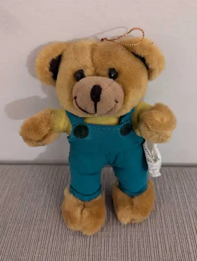 Small Plush Bear with Blue Overalls, View more