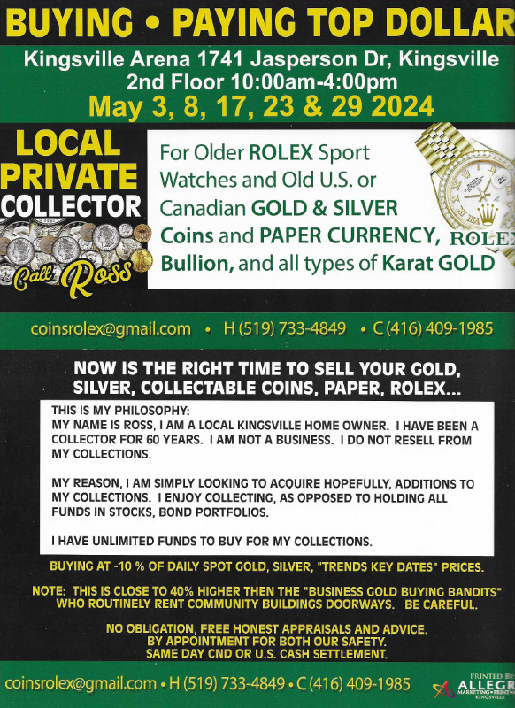BUYING ALL   GOLD & SILVER & ROLEX  LOCAL PRIVATE COLLECTOR in Arts & Collectibles in Leamington