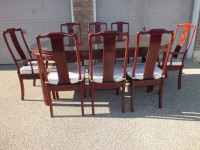 CHINESE CARVED ROSEWOOD DINING SET w EIGHT CHAIRS