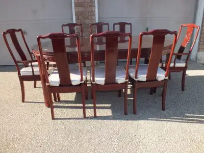 CHINESE CARVED ROSEWOOD DINING SET w EIGHT CHAIRS, View more