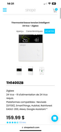 **NEUF* 50% OFF** Sinopé Smart Zigbee TH1400ZB Thermostat