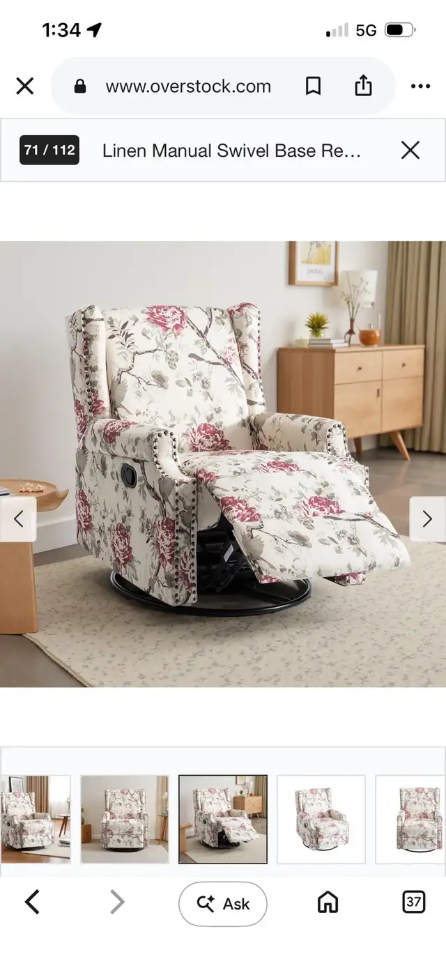 New Linen Manual Swivel Base Recliner in Chairs & Recliners in Mississauga / Peel Region - Image 4
