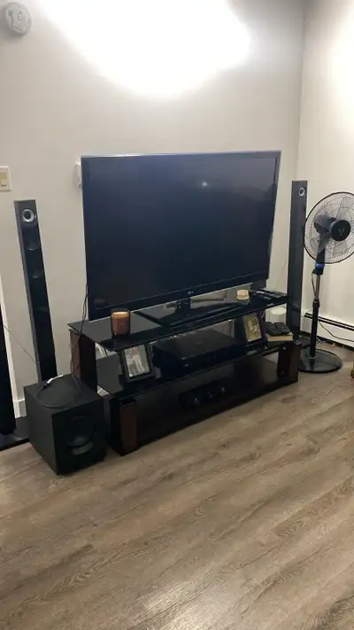 LG tv 60” pretty good with stand- table (glass), View more