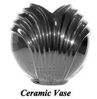 Vintage  Black Ridged Ceramic Vase Modern Art Deco