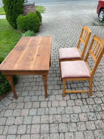 Table and two chairs, View more