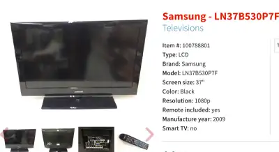 Samsung 37” LCD TV, View more