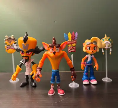 Crash Bandicoot action figures. Headstart, Import Dragons. $15 each. Dr. Neo with Ukauka Mask, Crash...