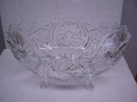 Unusual Elegant Footed Crystal Oval Pinwheel Serving /Fruit Bowl