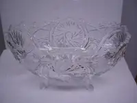 Unusual Elegant Footed Crystal Oval Pinwheel Serving /Fruit Bowl