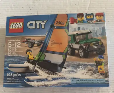 Selling a Lego City 4x4 with Catamaran set, number 60149, that includes 198 pieces, suitable for age...