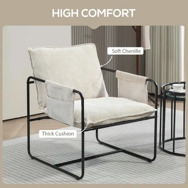 Modern Accent Chair, Upholstered Armchair with Side Pockets and  in Chairs & Recliners in Markham / York Region - Image 5