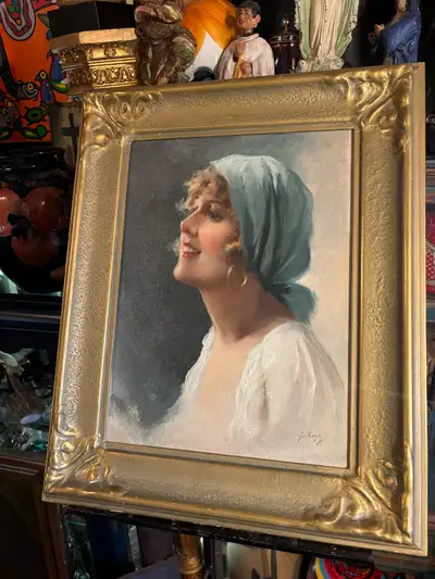 Art Deco  Portrait – Oil Painting on Board, View more