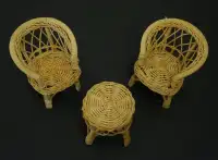 Vintage Miniature Wicker Doll House Table and Chairs