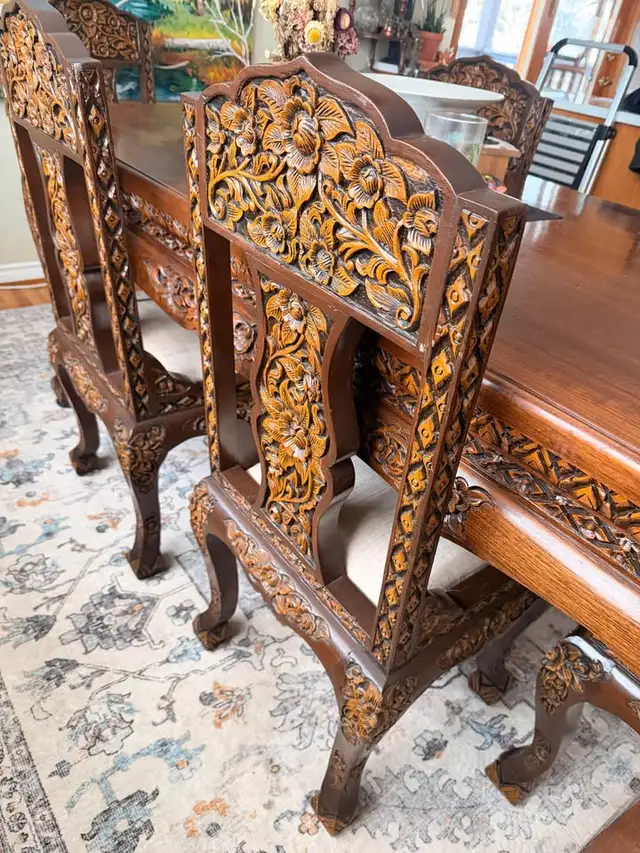 Antique Hand-Carved Dining Set Imported From Thailand in Dining Tables & Sets in Nelson - Image 4