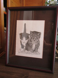 Cats (Pencil / charcoal sketch) framed