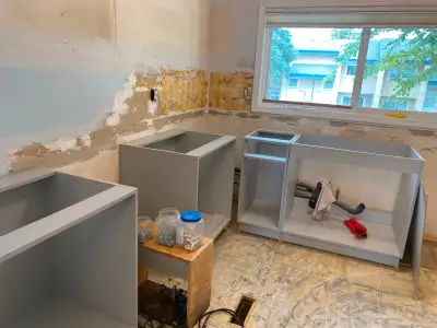 No deposit at all for your cabinets to build .we can supply all for you or we can supply and install...