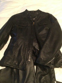 Motorcycle jacket and chaps woman. Leather and custom made,