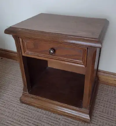 Two wood end tables with a drawer, View more