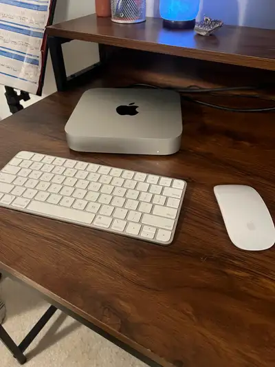 M1 Mac Mini with keyboard, mouse and monitor., View more