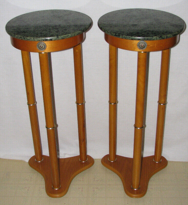 Round Pedestal Plant Stand Display Table Marble Top Set of 2 in Other Tables in Saint John