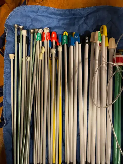 Collection of Vintage Knitting Needles with Storage Cloth Wrap, View more