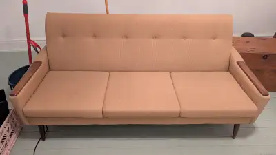 Vintage Upholstered Yellow Teak Sofa, View more