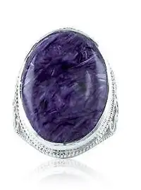 Huge Charoite sterling silver scrollwork ring, size 7