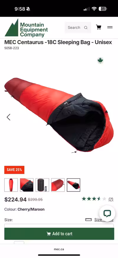 I'm selling a very lightly used MEC Centaurus -18C sleeping bag, perfect for cold weather camping an...