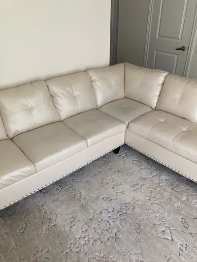 Cream Faux Leather Sectional Sofa, View more