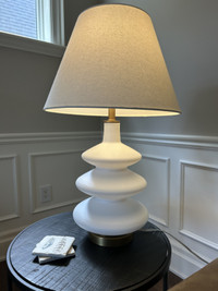 Contemporary lamp, white with gold base and accenting